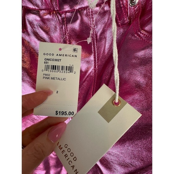 NWT GOOD AMERICAN GOOD ICON PANTS PINK-METALLIC size 2 - Picture 5 of 6